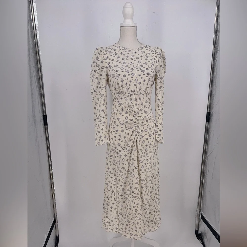 NWT MANGO Printed Ruched Dress SIZE 4 - Picture 2 of 10